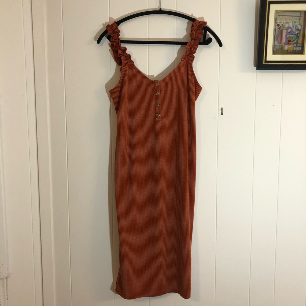 C Sleeveless Rust Striped Dress Large